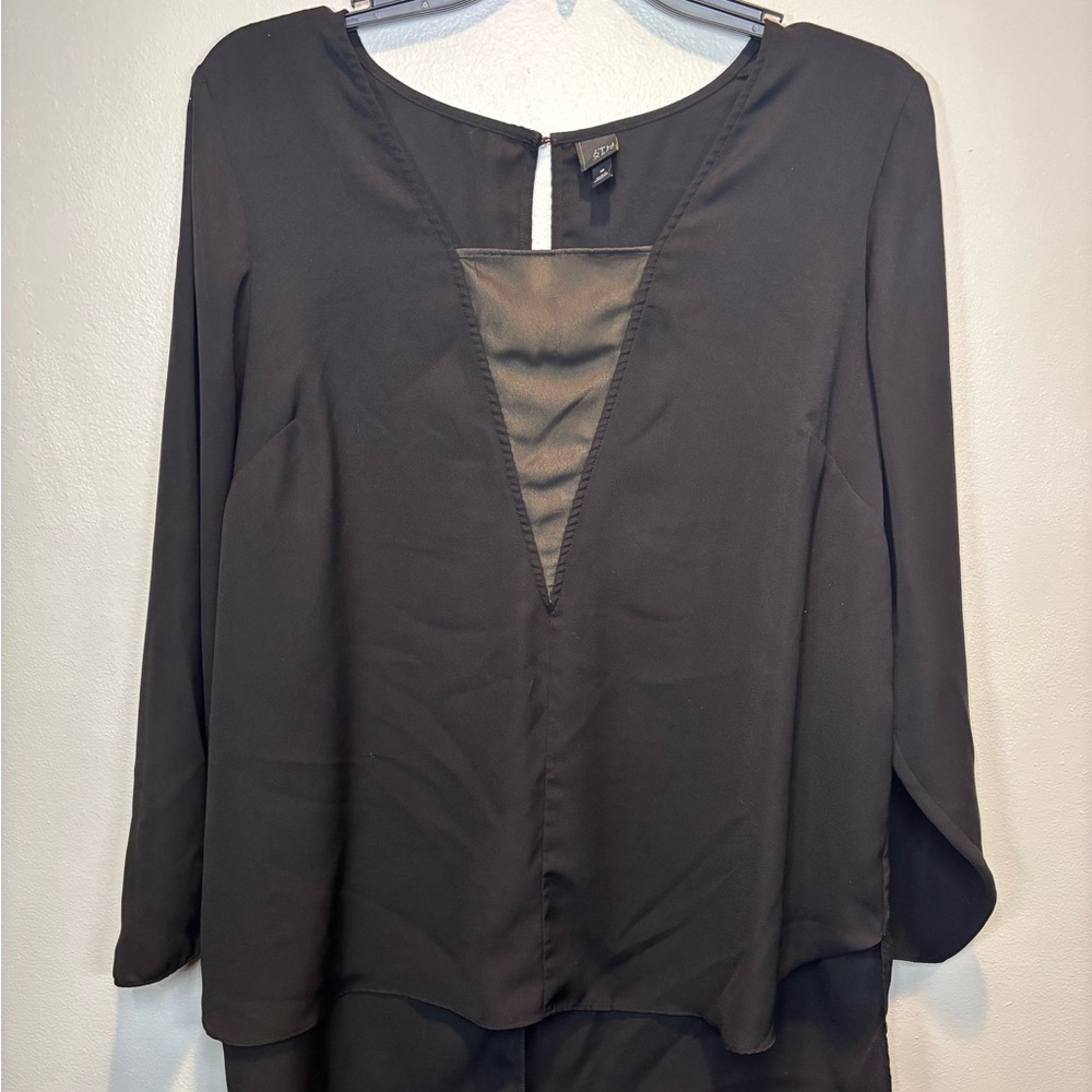 6th & Lane Black Sheer Inset Layered Blouse – Size 18